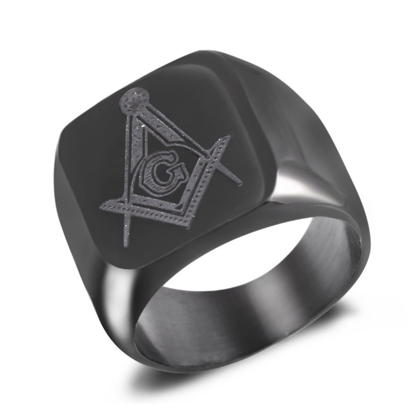 Cincin Titanium Steel Motif masonic untuk Pria