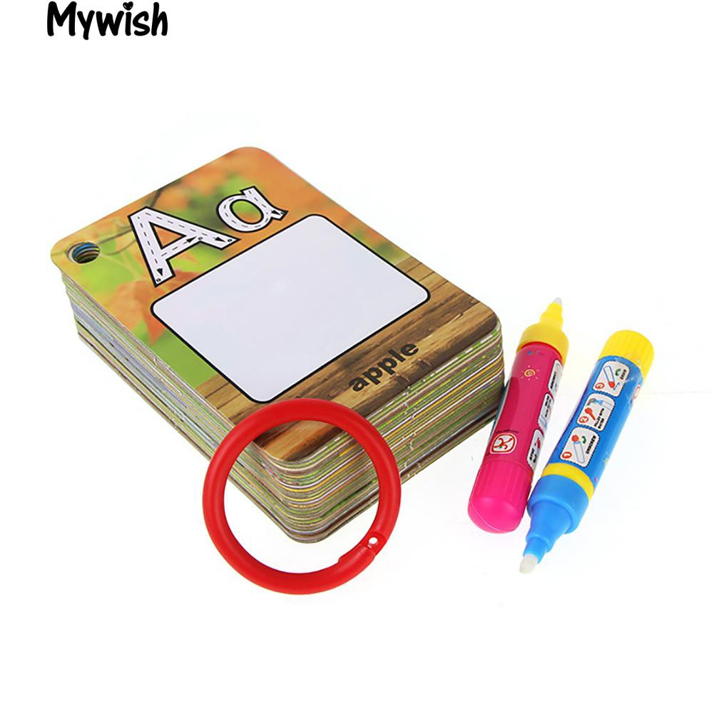 🏆26 Pcs Letter Learning Cards Cartoon Painting Board Pens Educational Tools