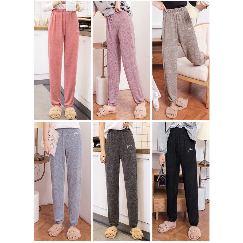 Quần thể thao nữ, đồ ngủ mặc nhà, phong cách Hàn Quốc, lỏng lẻo, chân chùm