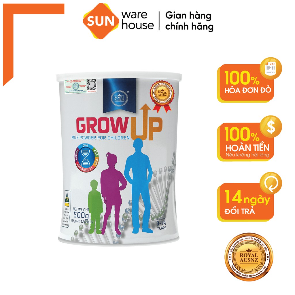 Sữa Bột Hoàng Gia Úc Royal Ausnz Grow Up Milk Power Hỗ Trợ Phát Triển Chiều Cao Cho Trẻ Từ 3-14 Tuổi Hộp 500g