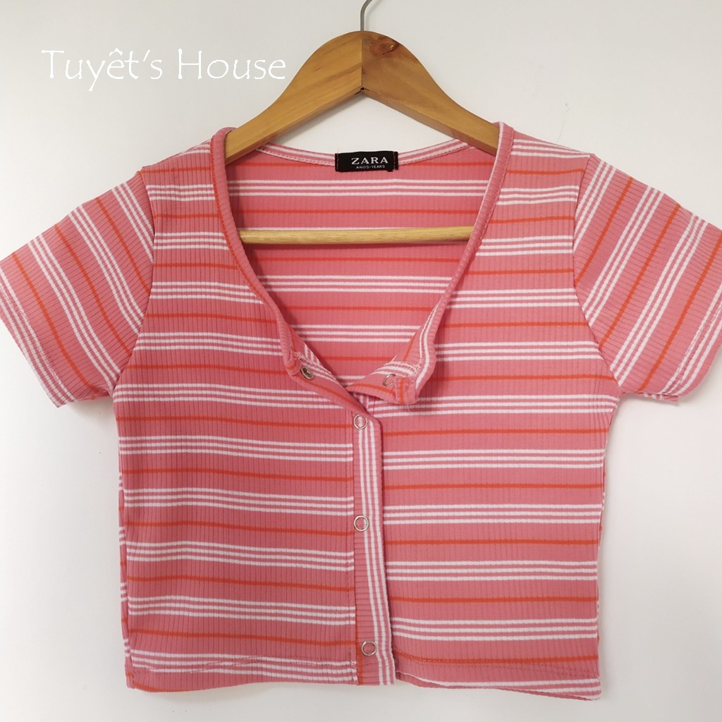 Áo Croptop Nhiều Nút Sọc Cầu Vồng Siêu Xinh LaCa Store G1-1