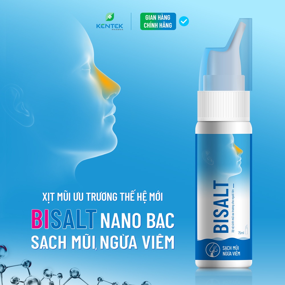 Xịt vệ sinh mũi ưu trương Nano Bạc Bisalt dưỡng xoang dành cho người lớn (Chai 75ml)