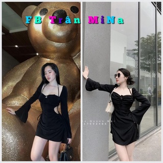 Đầm nữ sexy tôn dáng đen khoét eo dây cổ yếm