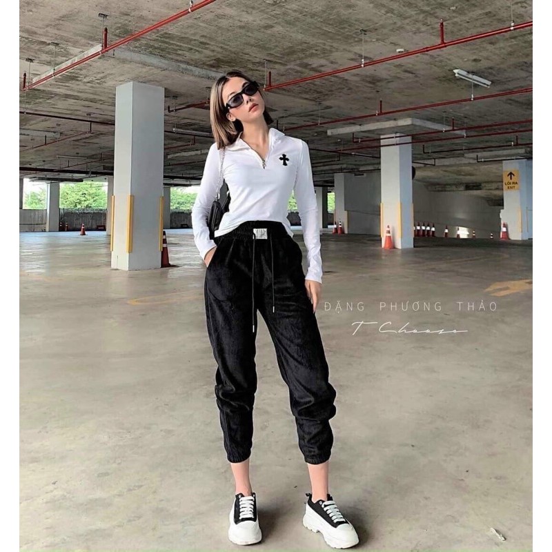 Quần nhung tuyết bo gấu