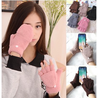 Găng tay len giữ ấm thời trang kiểu dáng 2 in1 hở ngón và bít ngón thuận tiện làm việc, học hành