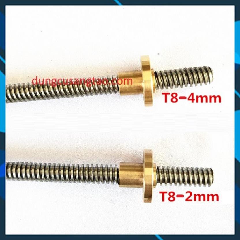 Vít me T screw inox 304 T8 mm dài 1m  / Thanh ren inox phi 8mm dài 1m kèm đai ốc Nut cao cấp