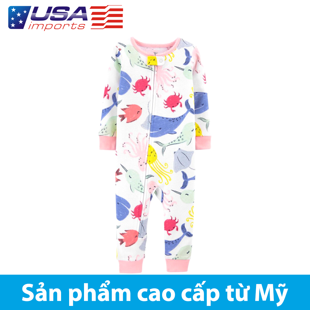 Đồ dài, đồ ngủ cotton phôm ôm không chân hồng khủng long Car-tờ Auth Từ Mỹ (1K461110)