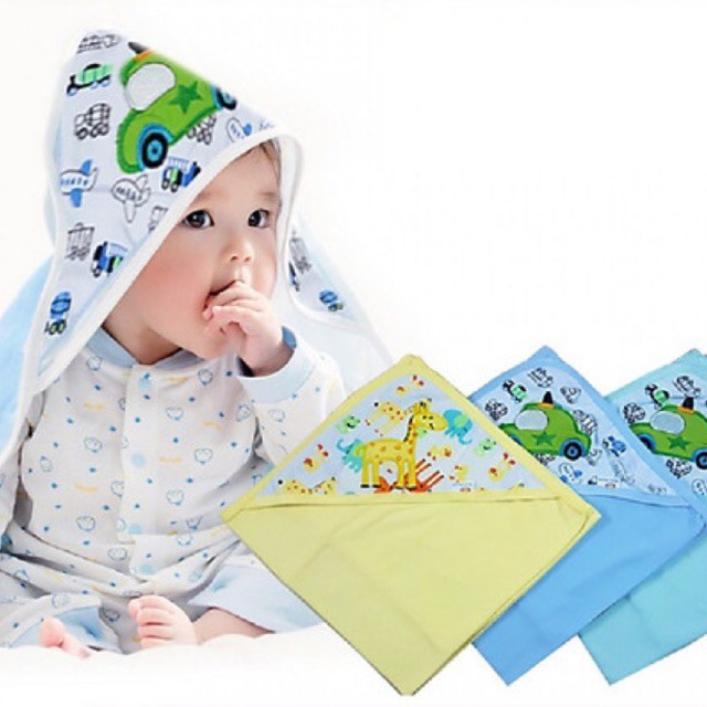 Khăn ủ thêu cotton cho bé sơ sinh có mũ , khăn ủ cho bé hàng Việt Nam