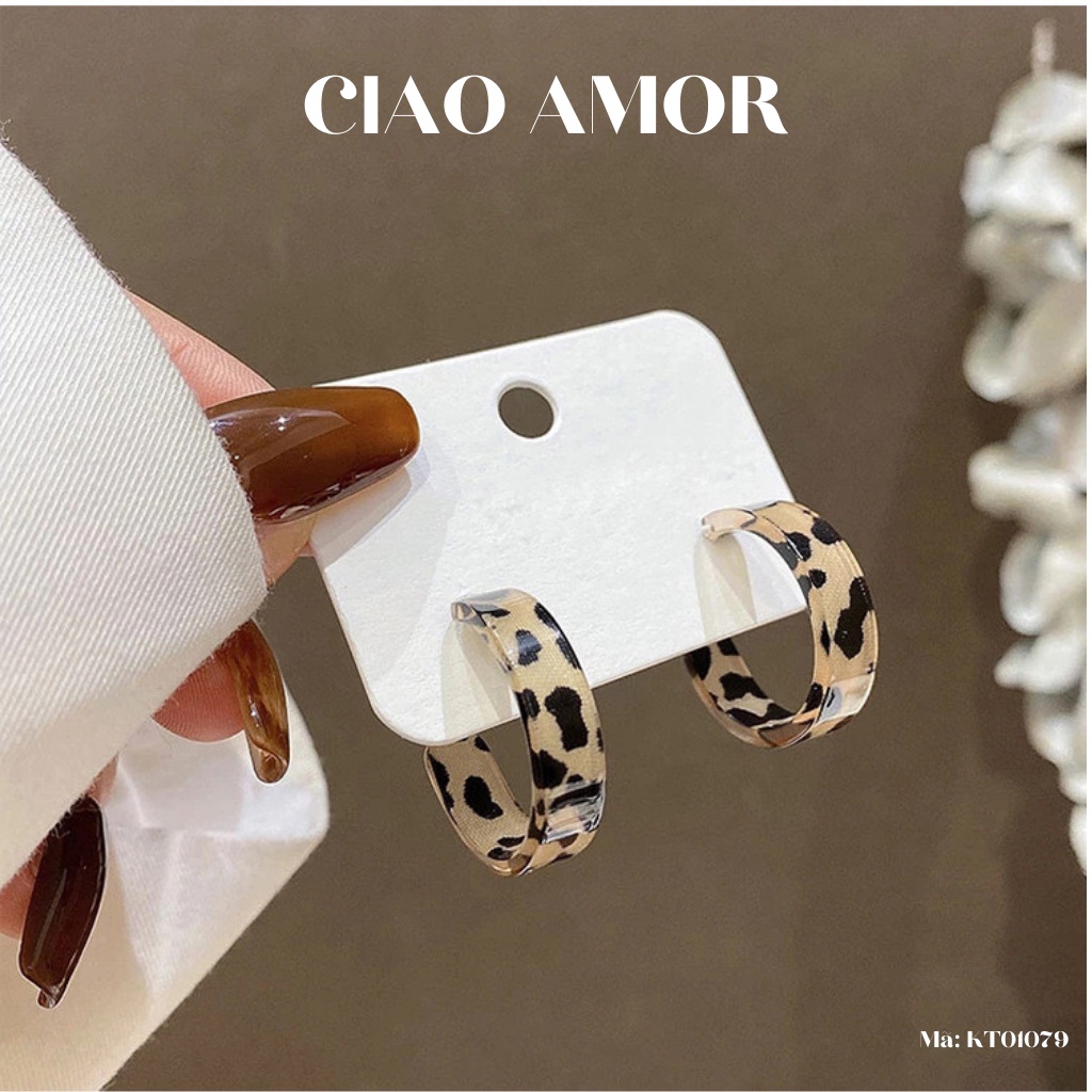 Khuyên tai nữ, Hoa tai tròn nhựa vân đen Trang sức Ciao Amor - KT0179