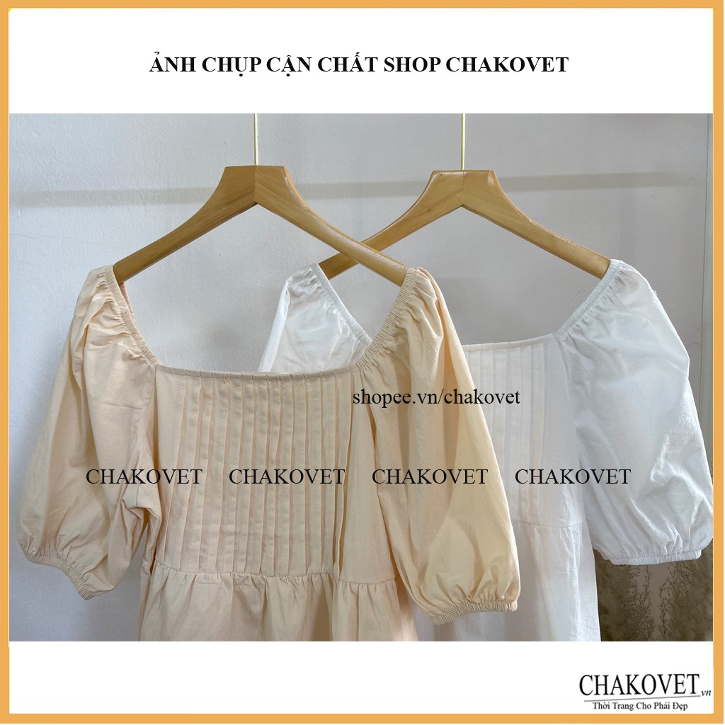 Áo sơ mi nữ tay bồng màu trắng be A856, kiểu áo nữ cộc tay cổ vuông xếp ly ngực, dáng áo babydoll đẹp trẻ trung cá tính | BigBuy360 - bigbuy360.vn