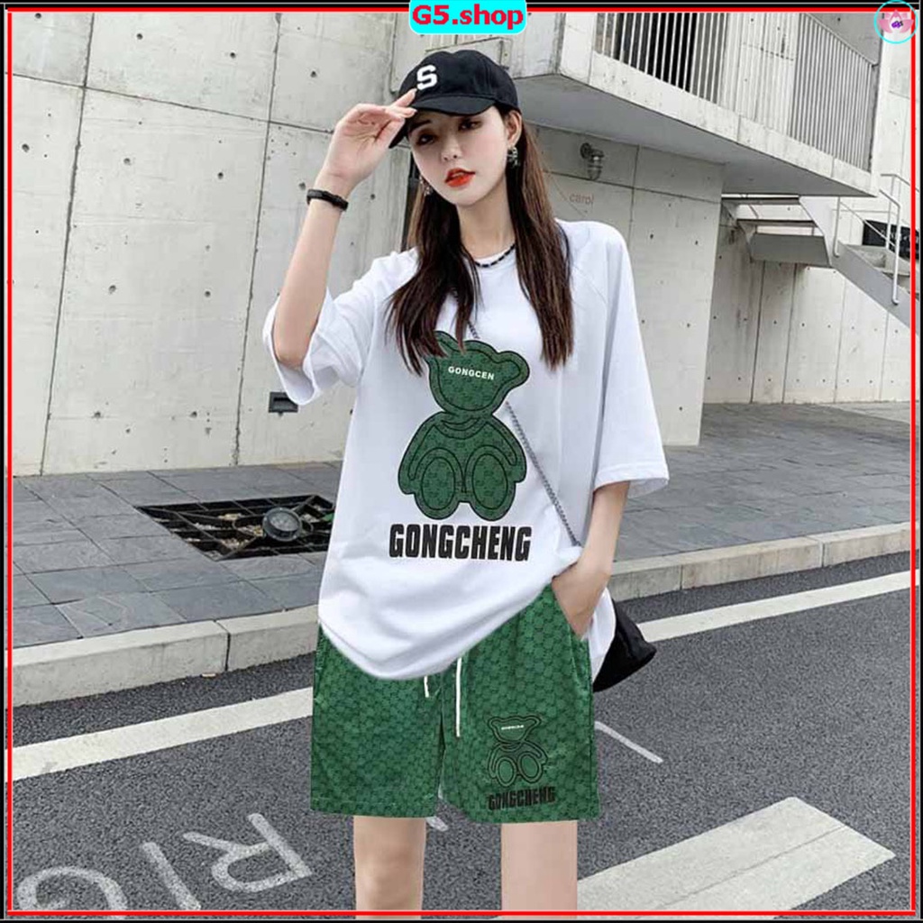 Bộ Thể Thao Mặc Nhà Đi Chơi - Nguyên Sét Đồ Quần Áo Đùi Cọc Tay Nữ Họa Tiết Gấu Mới Đẹp Mát Rộng Thoải Mái