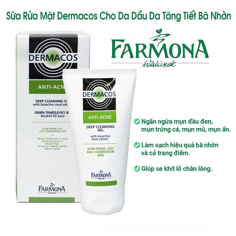 Sữa Rửa Mặt Sạch Sâu, Cho Da Mụn Farmona Dermacos Anti-Acne 150ml