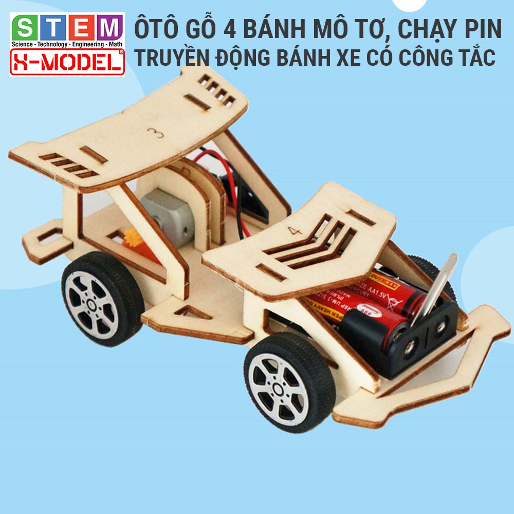 Ô tô gỗ STEM lắp ráp thông minh cho bé ST3 động cơ truyền động bánh xe trong bộ sưu tập đồ chơi giao dục STEAM  XMODEL