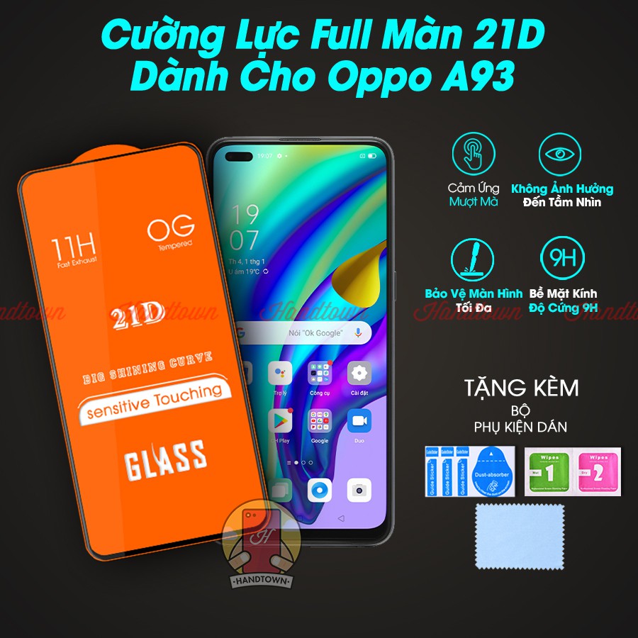 Kính Cường lực 21D Oppo A93 Full Màn Đen Full Keo Bảo Vệ Màn Hình Chống Trầy Xước Chống Va Đập Handtown SIÊU BỀN