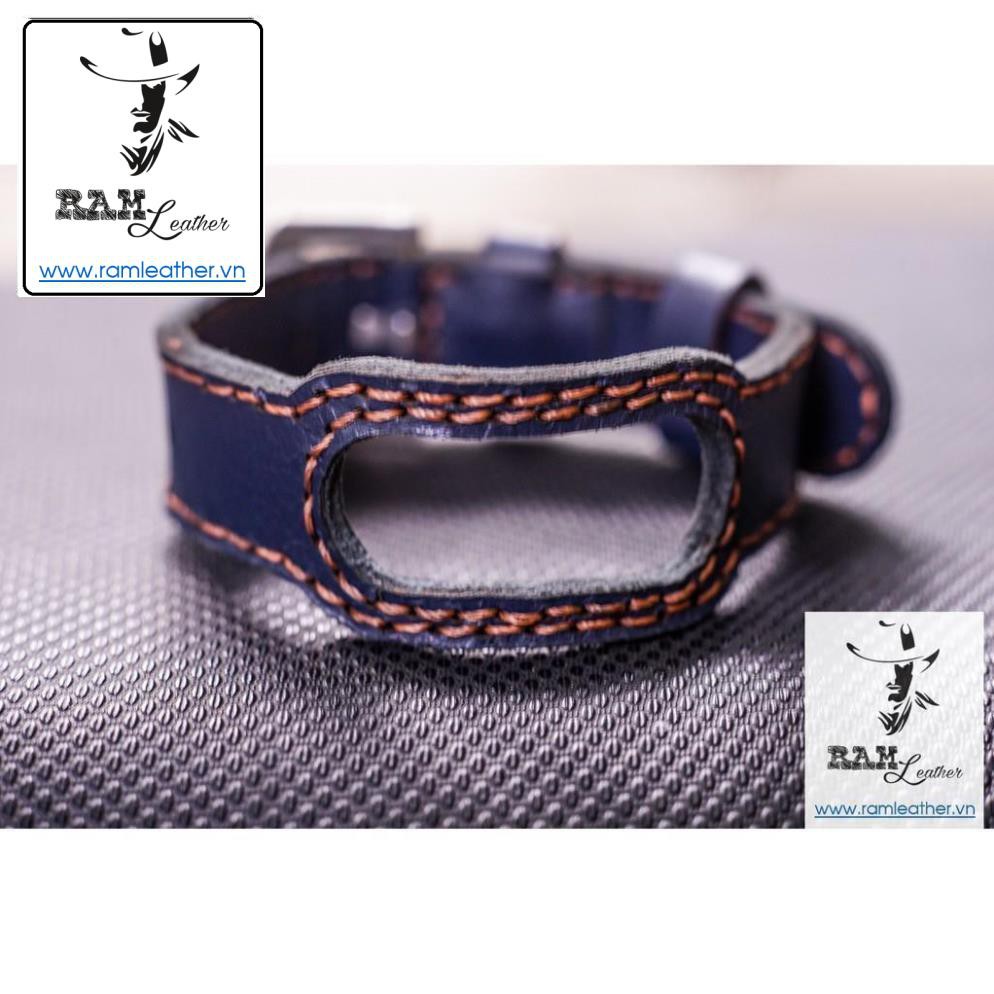 (Made in VietNam) DÂY MIBAND 4 / MIBAND 3 / MIBAND 5 DA BÒ XANH NAVY - DA BÒ THẬT-CHÍNH HÃNG RAM LEATHER