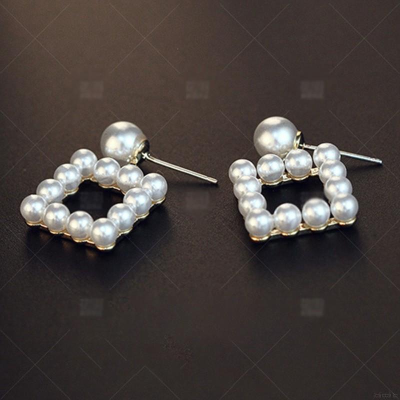 Bông tai hình vuông đính ngọc trai thanh lịch