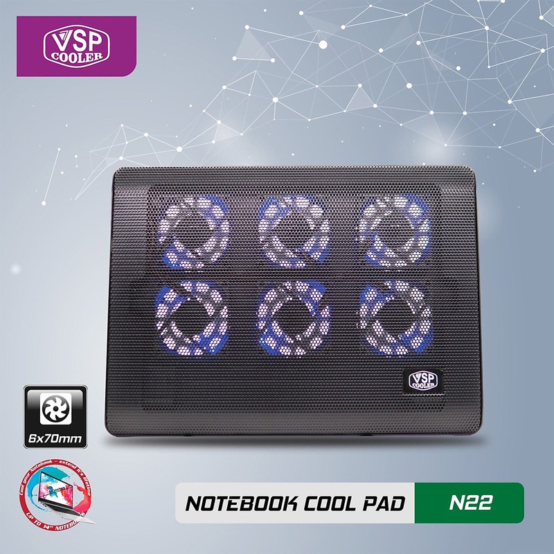 Đế tản nhiệt Laptop Cooler Pad VSP N22 6 quạt - Sử dụng được laptop từ 12inch - 16inch