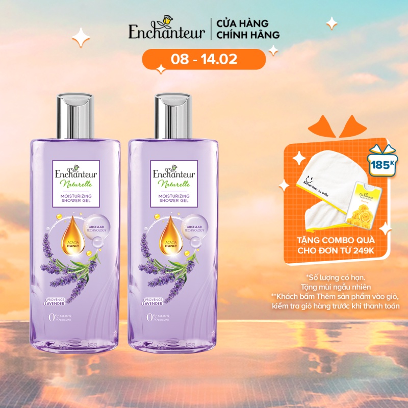 Bộ 2 Sữa tắm dưỡng da thiên nhiên Enchanteur Naturelle hương hoa Lavender 260gr/Chai