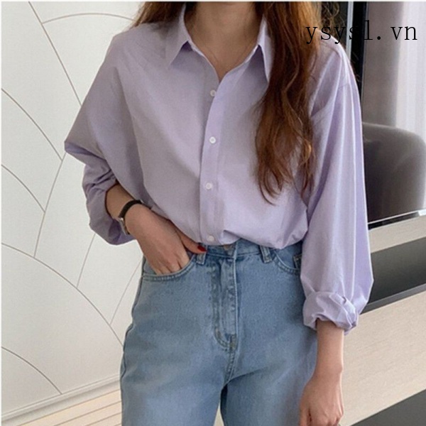 Áo Sơ Mi Dáng Rộng Màu Tím Nhạt Phong Cách Hàn Quốc Thời Trang Mới 2021 Cho Nữ
