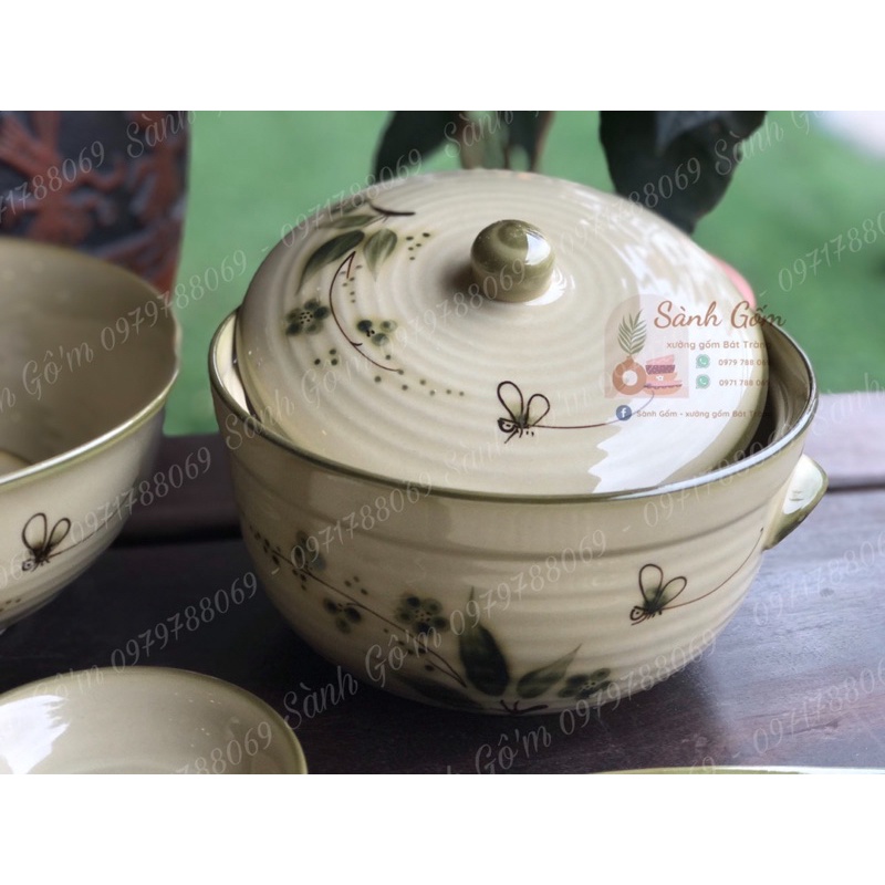 SET BÁT ĐĨA BÁT TRÀNG VẼ TAY 18 MÓN