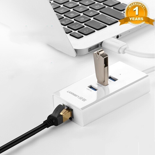Bộ chia HUB USB 3.0 1–3 PORT USB +LAN 10/100Mbps Ugreen 20262 (Màu trắng)