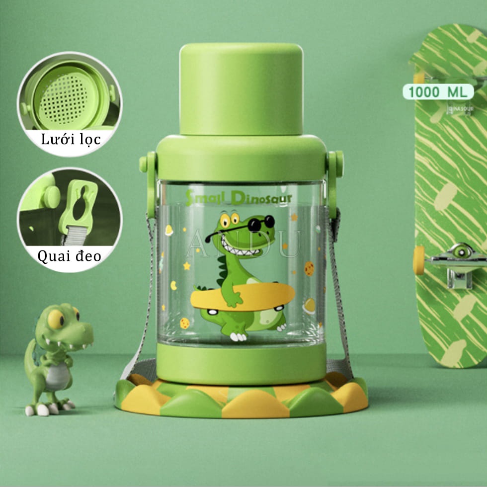 Bình Nước 1000ml Có Ống Hút, Bình Uống Nước Có Quai Sách Mang Đi Tiện Dụng