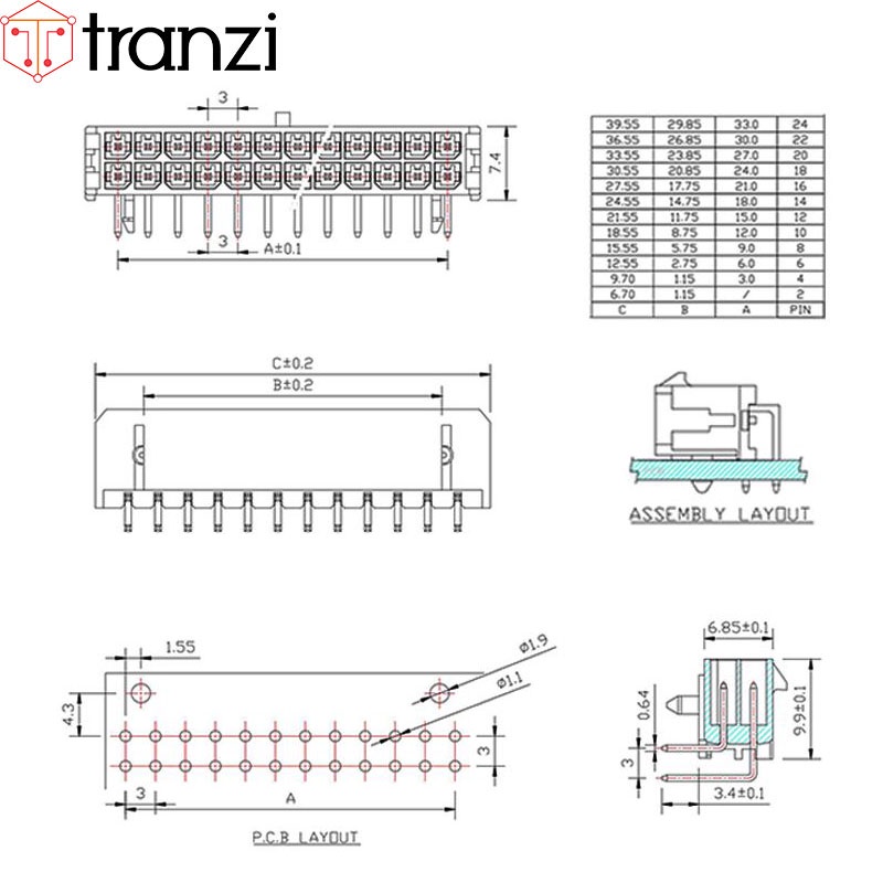Giắc cắm Header 3.0mm MX3.0 5569 2x1P 2x2P 2x3P 2x4P 2x5P 2x6P 2x7P 2x8P 2x9P 2x10P 2x11P 2x12P chân cắm cong đen