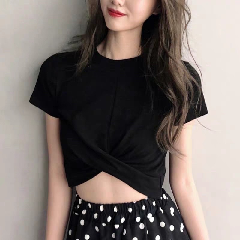 Áo kiểu nữ LOZADO áo phông croptop xoắn eo áo tập thể thao tập gym chất liệu co giãn mềm mát thoải mái A135