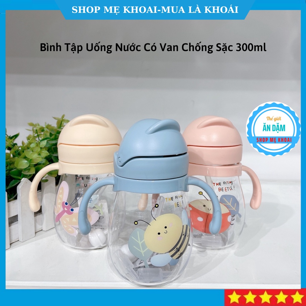 Bình Tập Uống Nước Có Van Chống Sặc Dung Tích 300ml Cho Bé