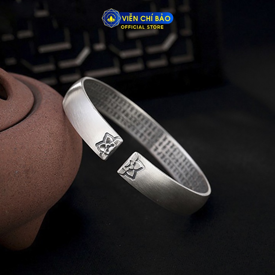 Kiềng tay bạc nữ hoa sen khắc kinh Bát Nhã chất liệu bạc Thái 925 thời trang phụ kiện trang sức Viễn Chí Bảo L000282