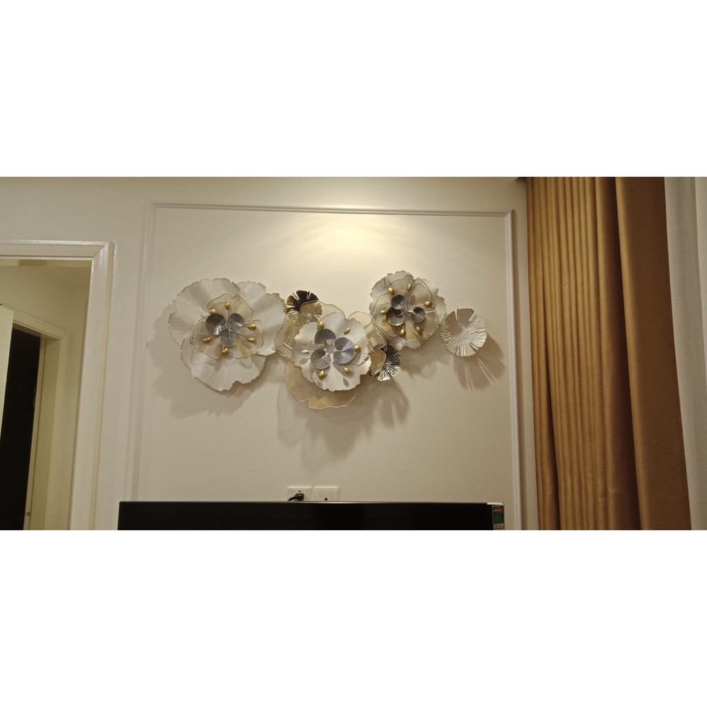 Tranh sắt treo tường nghệ thuật, trang decor trang trí hoa mai trắng cao cấp - A2025