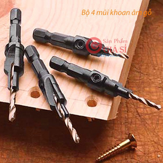 Bộ 4 mũi khoan âm Gỗ độ cứng tự siết ❤️freeship❤️