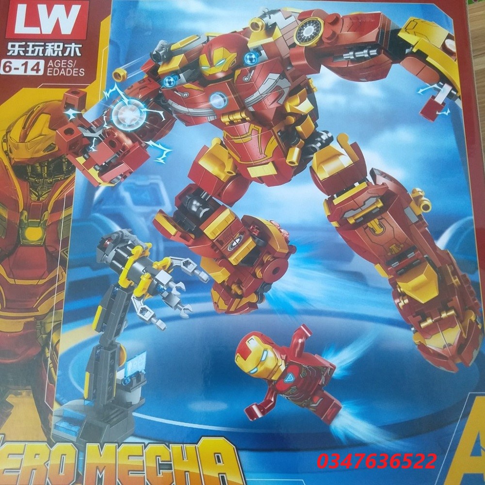 Bộ đồ chơi lắp ráp xếp hình mô hình người sắt, Iron Man Hulkbuster, Marvel siêu to