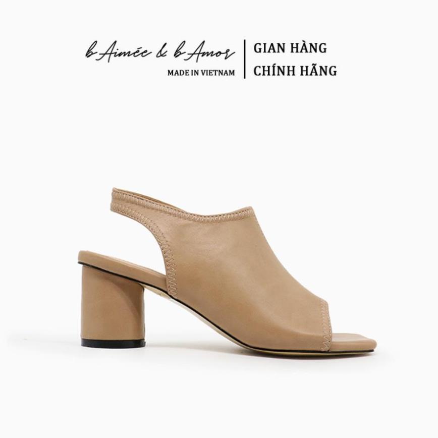 KT Boots Nữ Cao Gót bAimée & bAmor Cổ Thấp Quai Hậu Hở Mũi Gót Vuông Cao Dưới 7cm Màu Đen Trắng Kem Nâu - M1619 👡