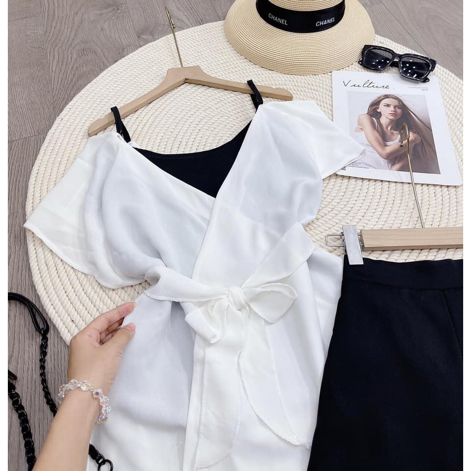 Sét Áo Sơ Mi Thắt Eo Kèm Quần Short Ống Rộng, Chất Đũi, Phong Cách ULZZANG Hàn Quốc | BigBuy360 - bigbuy360.vn