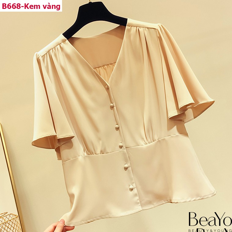 B668-áo tay bèo nút bọc