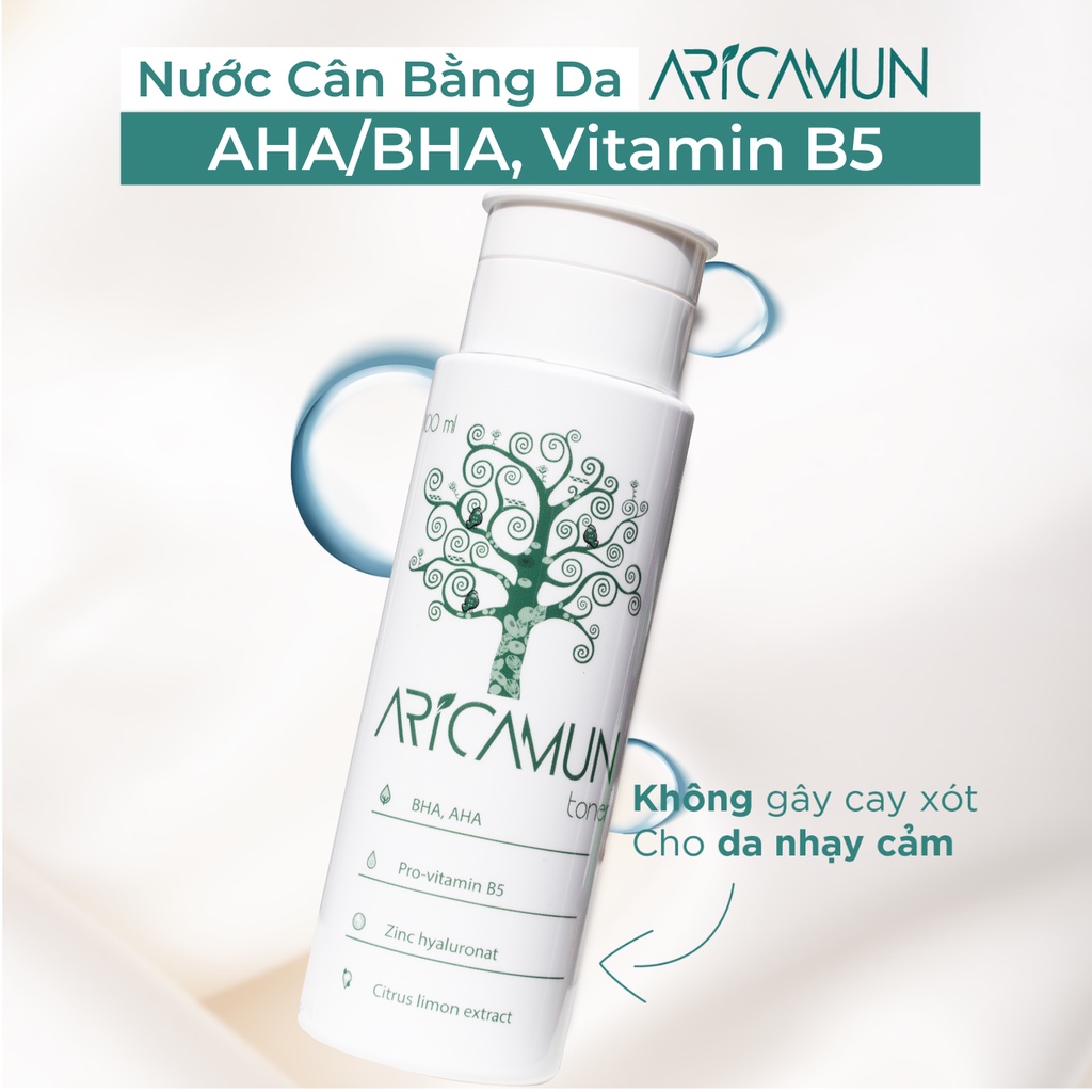 Combo Làm Sạch Sâu Aricamun: Nước Tẩy Trang Sạch Sâu + Sữa Rửa Mặt pH 5,5 + Toner Acid