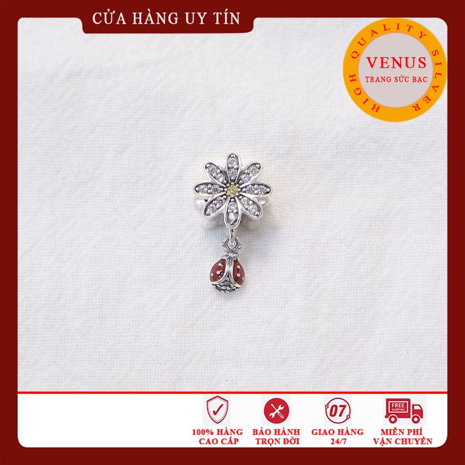 [Charm bạc 925 cao cấp] Charm bạc bông hoa treo bọ rùa đỏ- Mã sản phẩm VENUSHBR