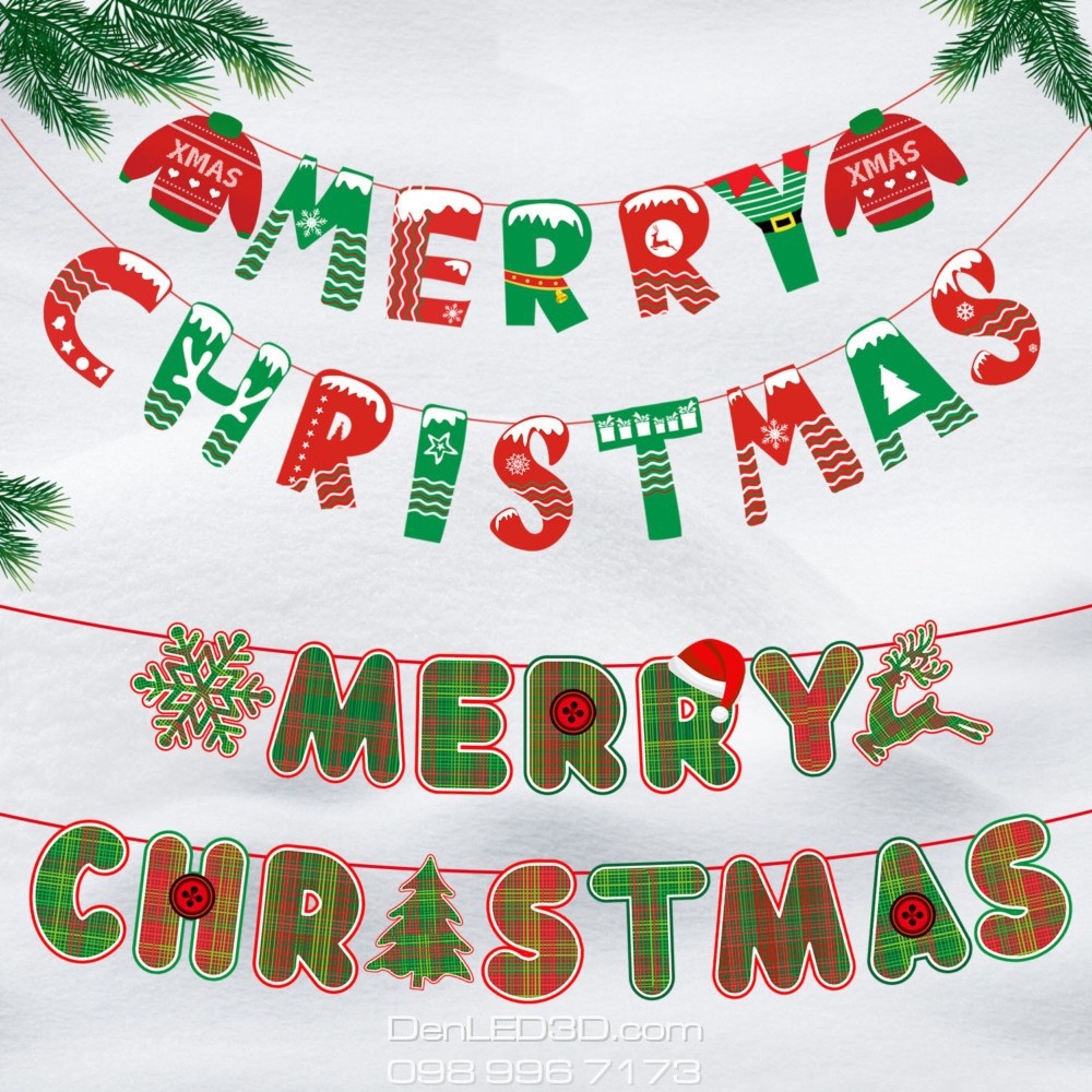 Dây Chữ Treo Merry Christmas Trang Trí Giáng Sinh, Noel