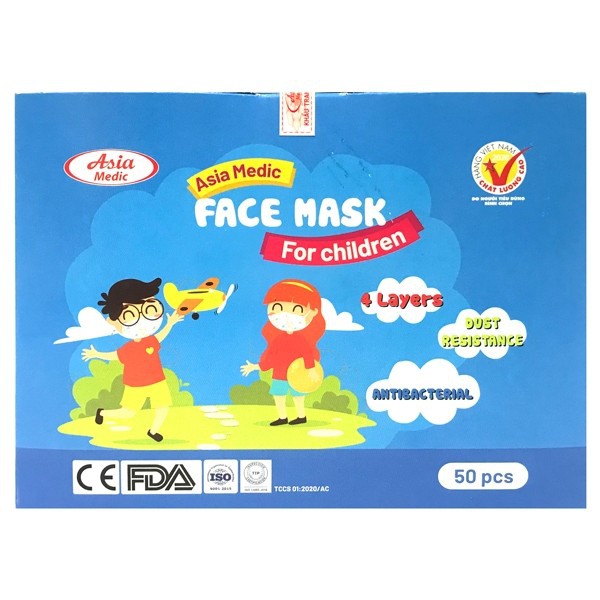 Khẩu Trang Y Tế Trẻ Em 4 Lớp Kháng Khuẩn Asia Medic 50 Cái