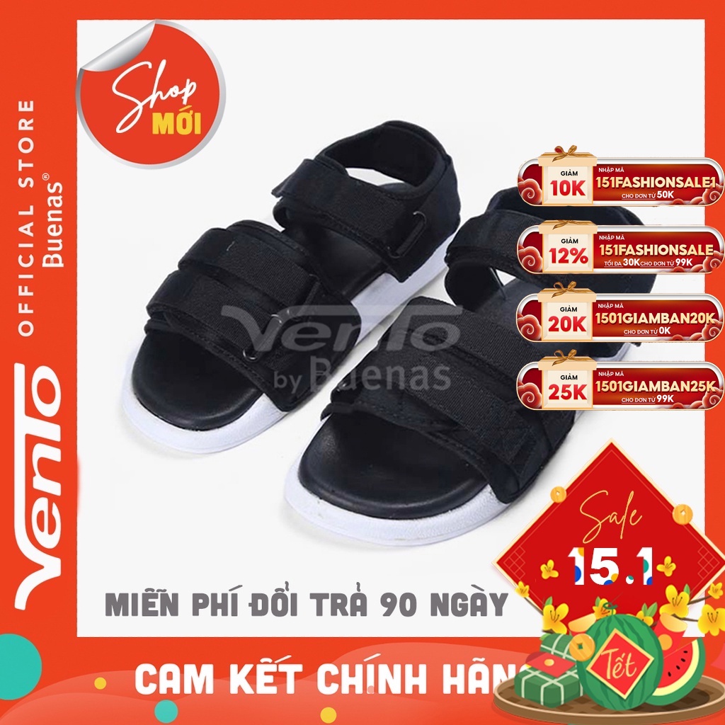 Vento sandal nam nữ chính hãng 1019 màu đen - Giày dép quai hậu đi học đế cao 3cm