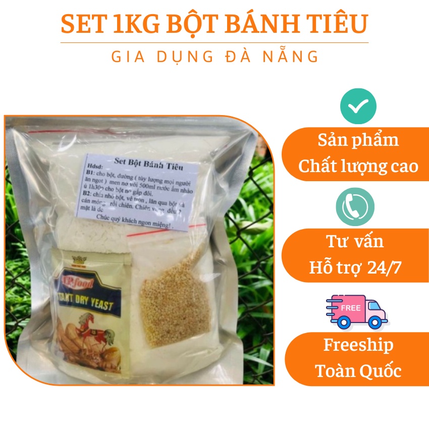 Set 1kg bột bánh tiêu  LOẠI NGON  bột bánh tiêu nhà làm siêu ngon (kèm mè và bột áo)