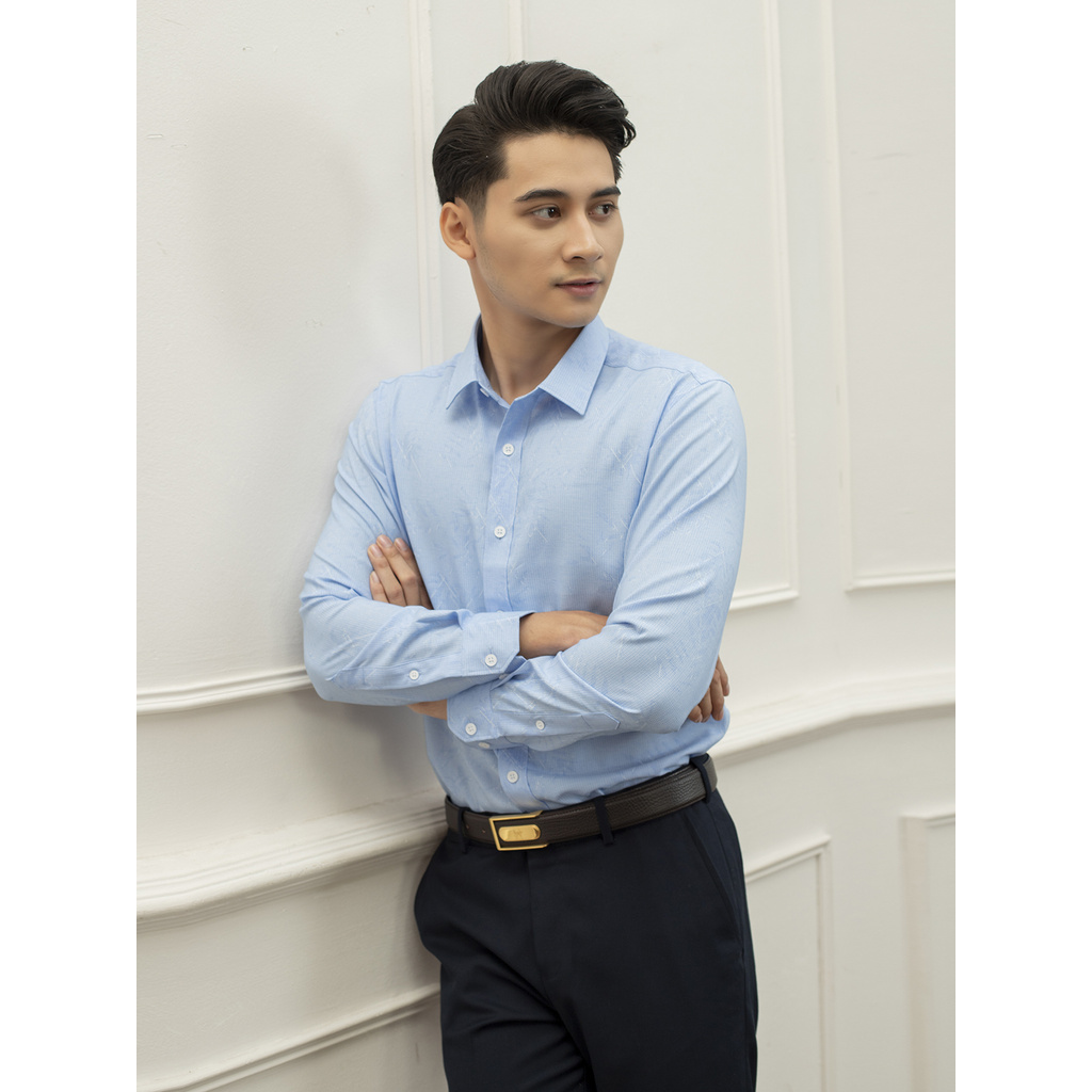 Áo Sơ Mi Nam Dài Tay ARISTINO ALS26109 Somi Công Sở Cao Cấp Màu Xanh Sược Trắng In Họa Tiết Vải Sợi Tre Dáng Ôm Không Tú