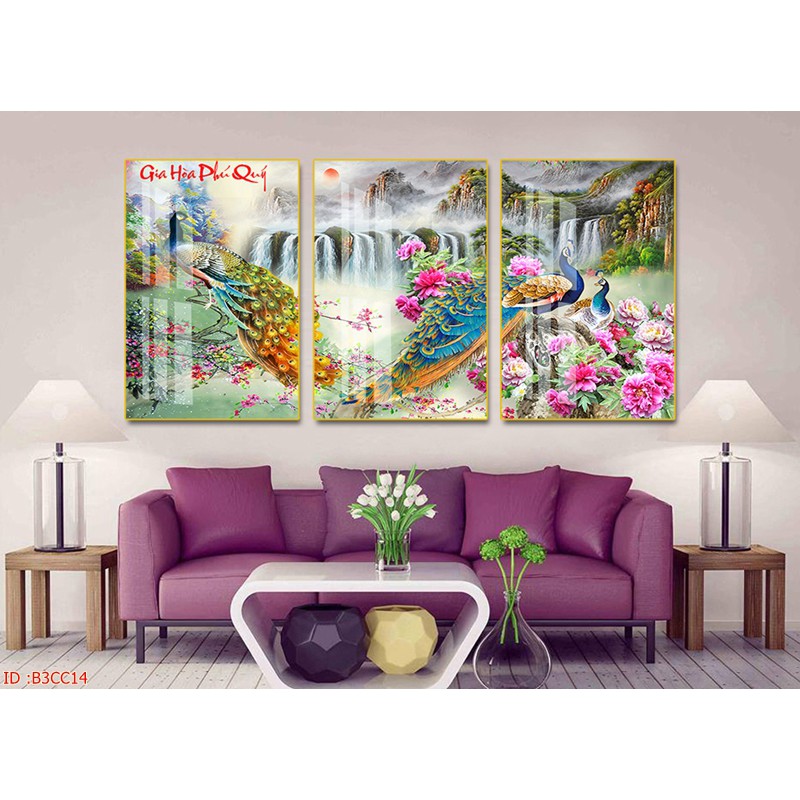 Tranh chim công - Tranh treo tường in UV - Tranh treo phòng khách (có tráng gương bóng) | BigBuy360 - bigbuy360.vn