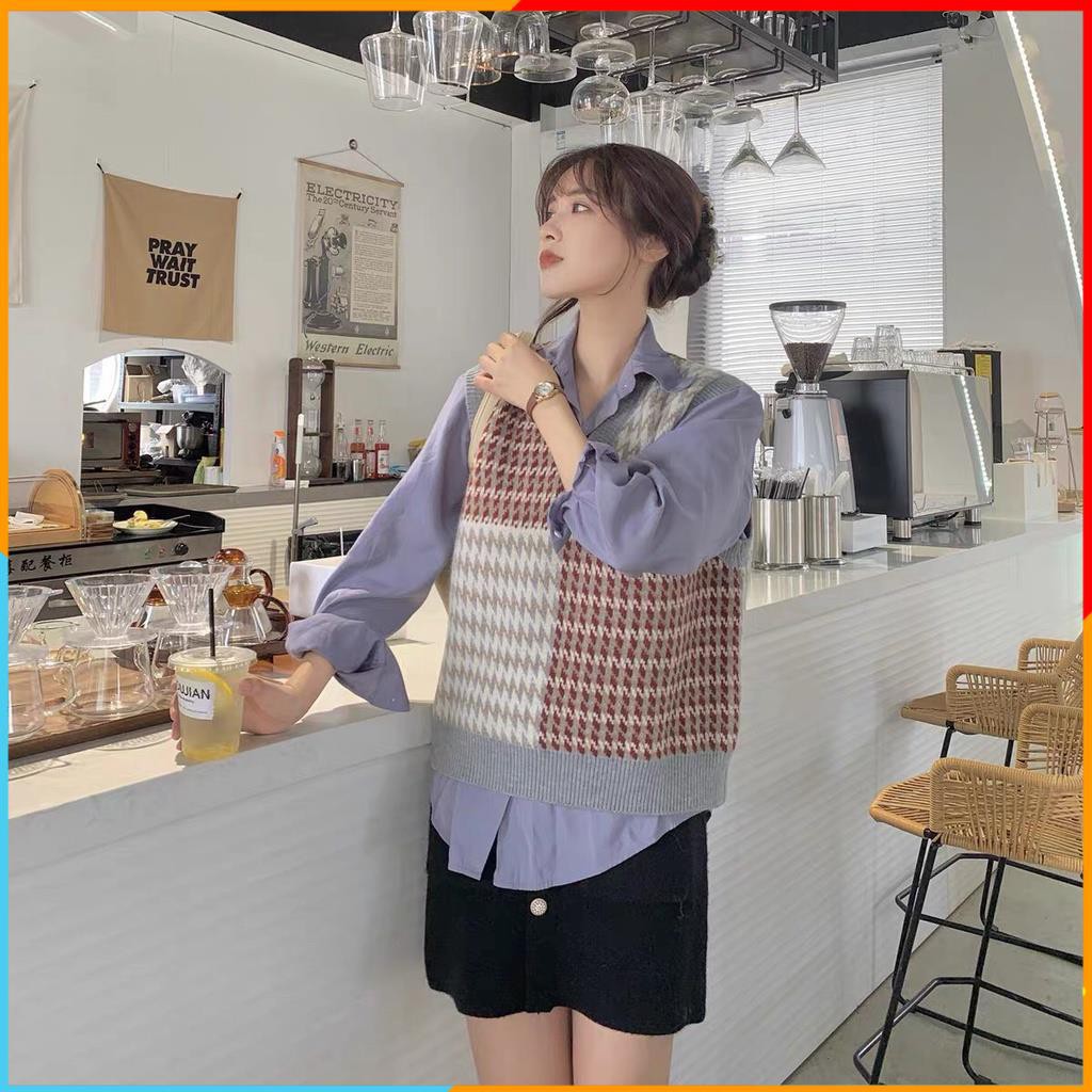 [Hàng Cao Cấp] Áo gile len nữ kẻ mix 2 màu phối áo sơ mi thời trang thu đông mặc đi học đi chơi - CD023 MALADE | BigBuy360 - bigbuy360.vn