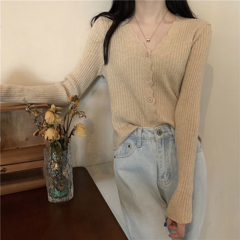 Áo khoác len tay dài cổ chữ V thanh lịch cho nữ