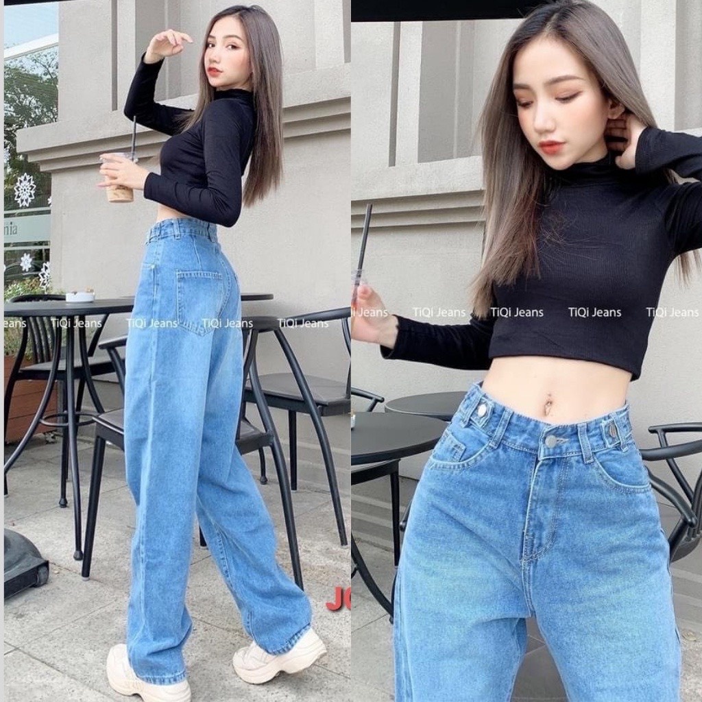 [Mã FAMARAL1 giảm 10K đơn 50K] QUẦN JEAN SUÔNG CẠP CAO MÀU XANH CHO NỮ
