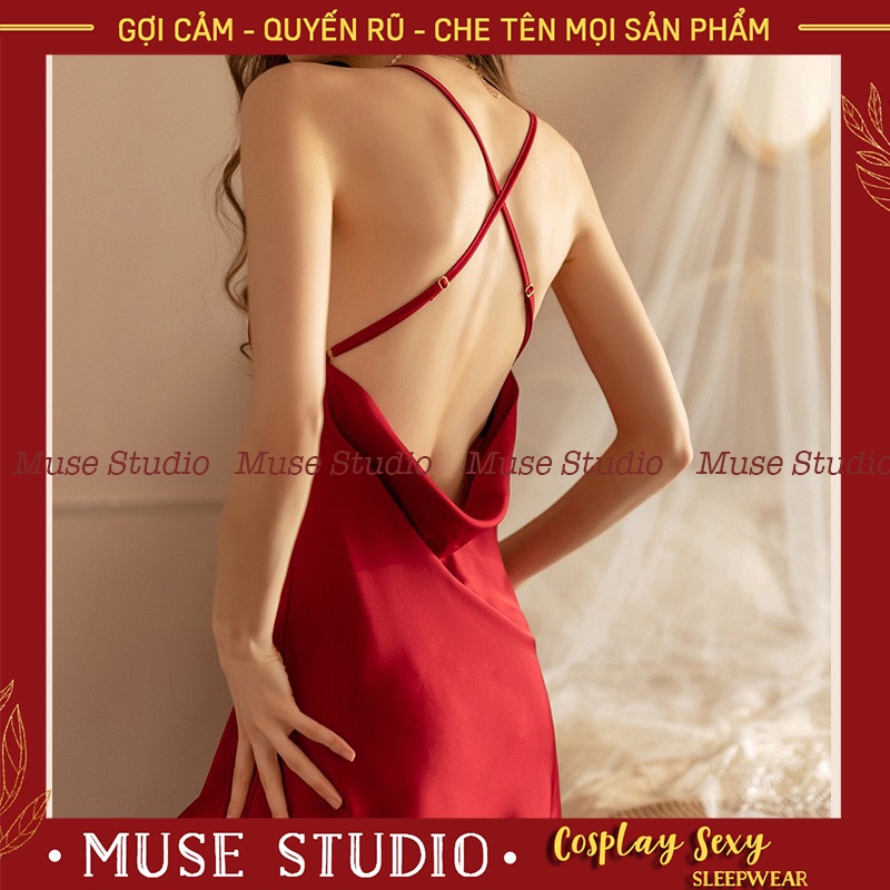 Váy ngủ sexy, đầm ngủ nữ gợi cảm kèm đệm ngực đan ngực vải lụa satin cao cấp