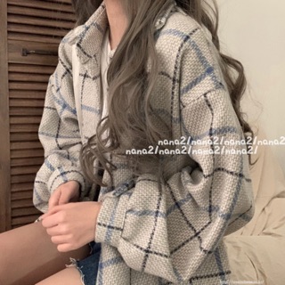 Sơ mi dạ kẻ oversize