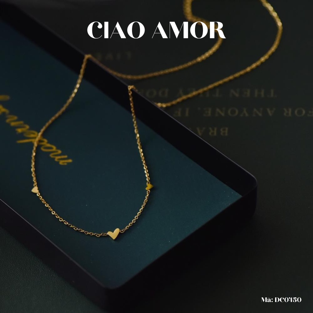 Dây chuyền nữ, Vòng cổ nữ xinh xắn đơn giản 3 trái tim nhỏ basic Trang sức Ciao Amor - DC0450